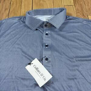 NWT Collars and Co Men’s Size XL Dress Collar Polo Shirt Navy Blue Houndstooth
